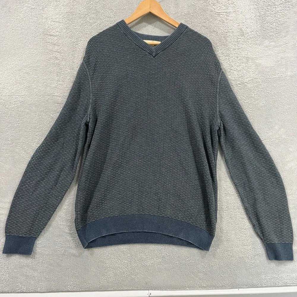 Territory Ahead Sweater Mens L Blue Waffle Knit Long Sleeve Crew Neck Pullover